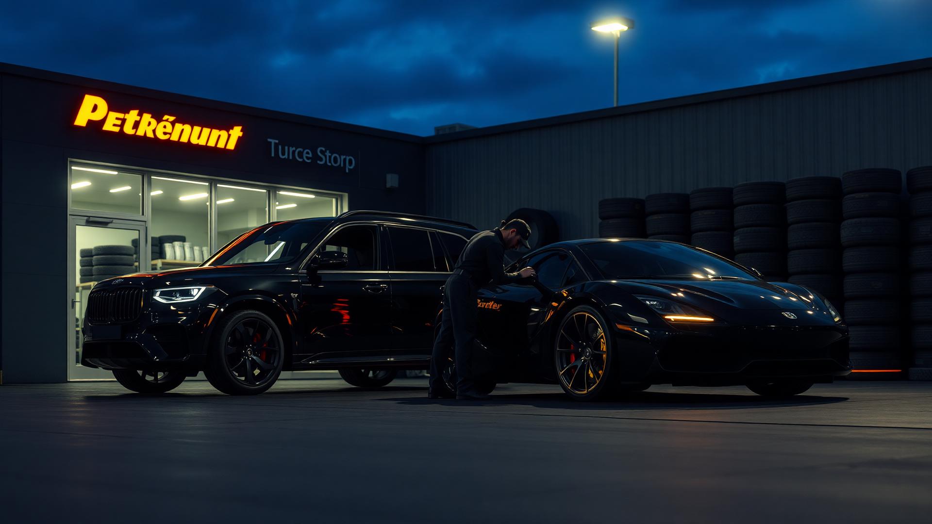 N&L Emporio Tires — Miami tire shop with luxury vehicles being serviced